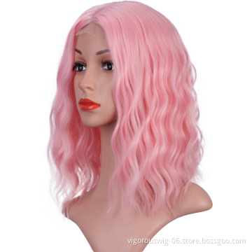 U Part Lace Top Quality Short Pink body Wavy Bob Wigs For Black Women Middle Part Synthetic Wigs Wholesale Price